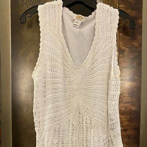 Talbots White fully lined open knit tunic top, Size XL